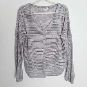 Umgee Button Up Open Knit V-Neck Bohemian Relaxed Fit Sweater Women's Size M